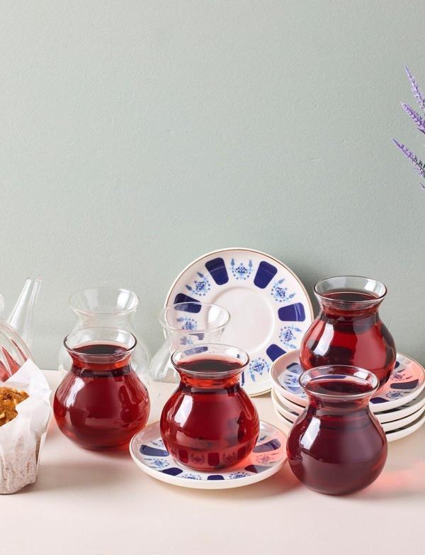 Perotti Laleli 12 Parça 6 Kişilik Cam Çay Seti 210 ml - Image 1