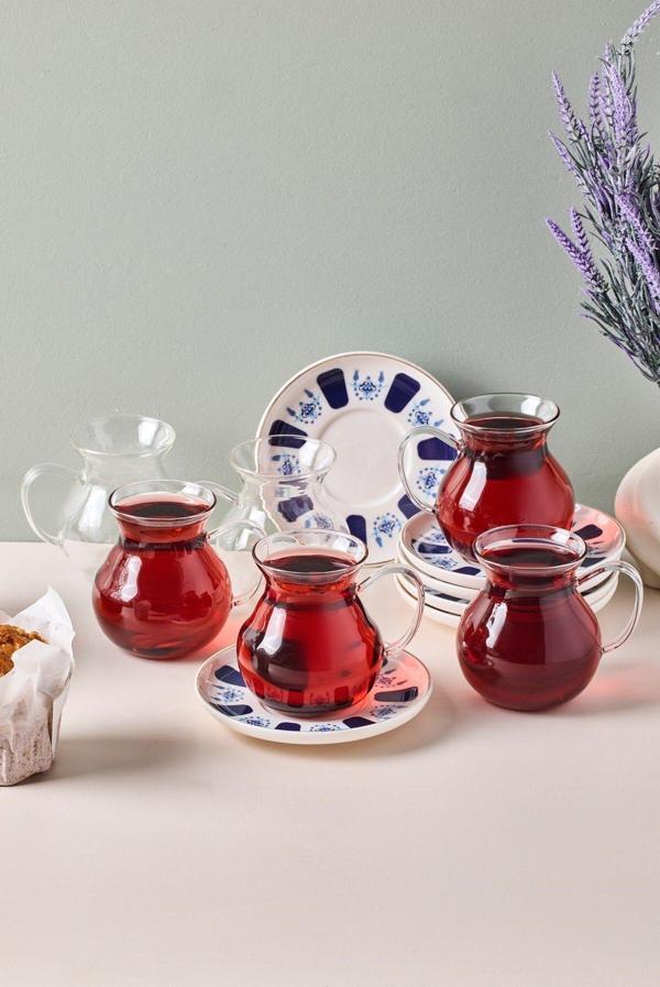 Perotti Laleli 12 Parça 6 Kişilik Kulplu Cam Çay Bardağı Seti 210 ml - Image 1