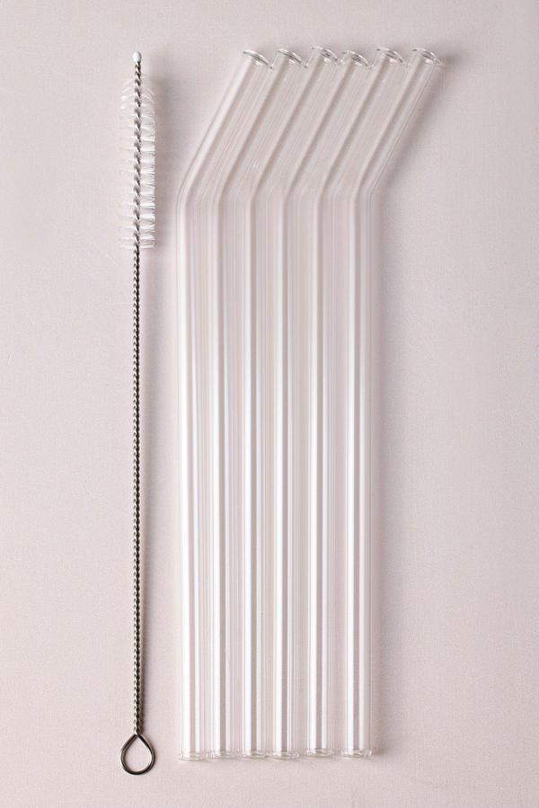 Perotti Straw 6'lı Şeffaf Cam Eğimli Isıya Dayanıklı (Borosilikat) Pipet Ve 1 Adet Pipet Temizleme Fırçası - Image 1