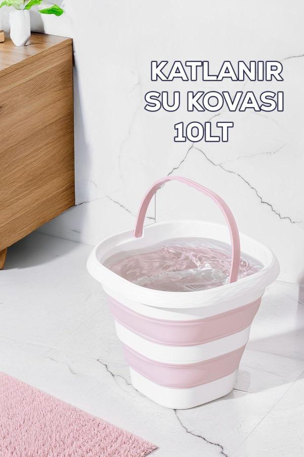 Porsima 1175-1 Damla Katlanabilir Silikon Su Kovası 28x30cm Banyo Balkon Temizlik Kovası 10 Lt. - Pudra - Image 1