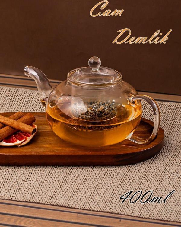 Porsima 1443 Borosilikat Cam Süzgeçli Demlik Bitki Çayı Demliği 400 ml - Image 1