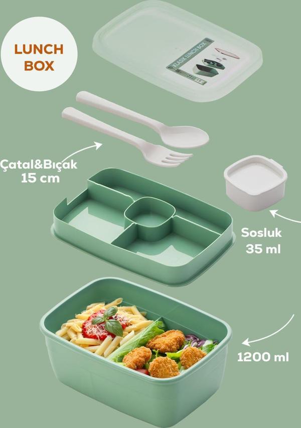 Porsima 3198 Vakumlu Kendinden Kaşık Çatallı Sosluklu Bölmeli Beslenme Çantası-2 Katlı Lunch Box-Sefer Tası - Image 1