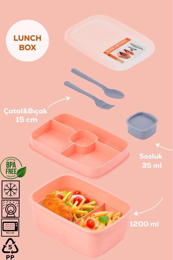 Porsima 3199 Vakumlu Kendinden Kaşık Çatallı Sosluklu Bölmeli Beslenme Çantası-2 Katlı Lunch Box-Sefer Tası - Image 1