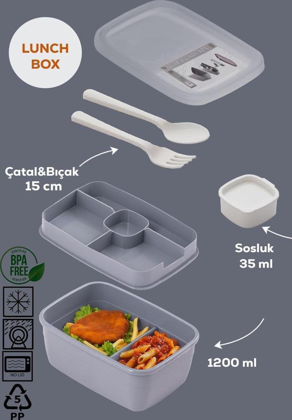 Porsima 3201 Vakumlu Kendinden Kaşık Çatallı Sosluklu Bölmeli Beslenme Çantası-2 Katlı Lunch Box-Sefer Tası - Image 1