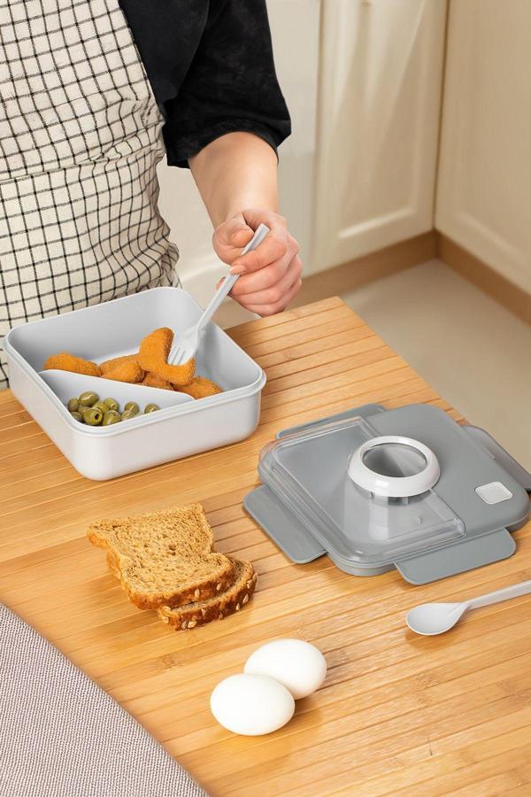 Porsima L-00927 Kendinden Kaşık Çatallı Beslenme Çantası - Taşınabilir Lunch Box - Sefer Tası 1250 Ml - Image 1