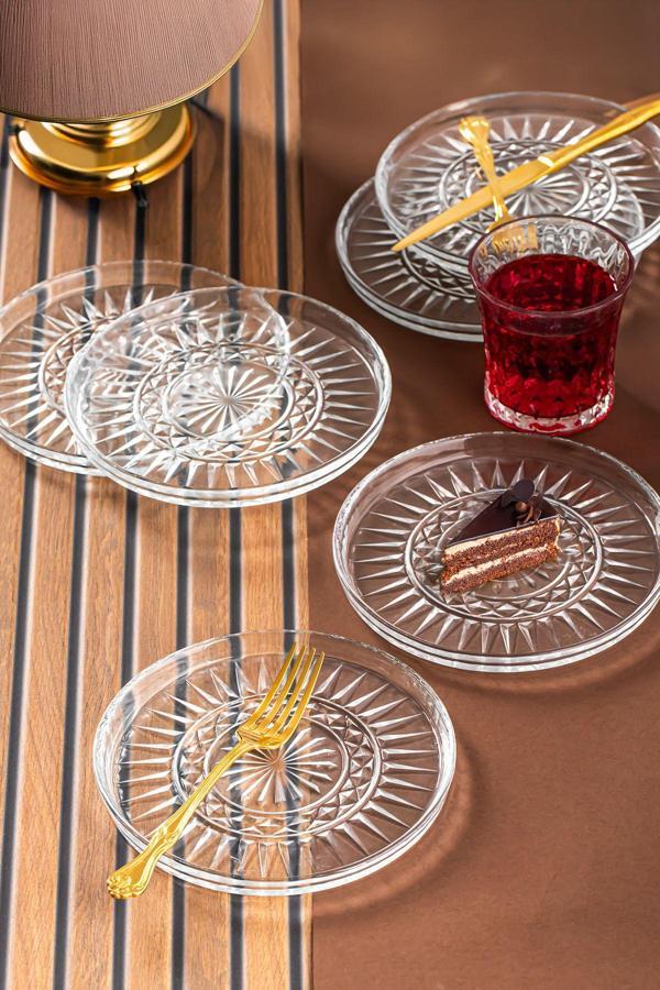 Porsima Milano Pasta Tabağı Dik Tabak - 6lı Cam Sunumluk Pasta Kurabiye Kek İkram Servis Tabağı-16 Cm - Image 1