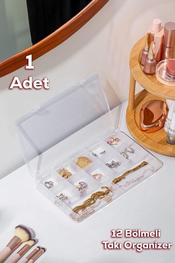 Porsima ORG-601 Aria 12 Bölmeli Kendinden Kapaklı Takı Toka Organizeri Düzenleyici - Şeffaf - Image 1
