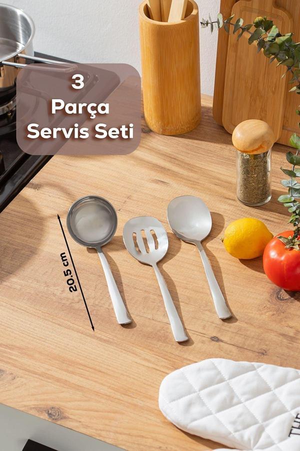 Porsima Sidney 3lü Paslanmaz Çelik Mini Kepçe Kaşık Kevgir Servis Seti - Image 1