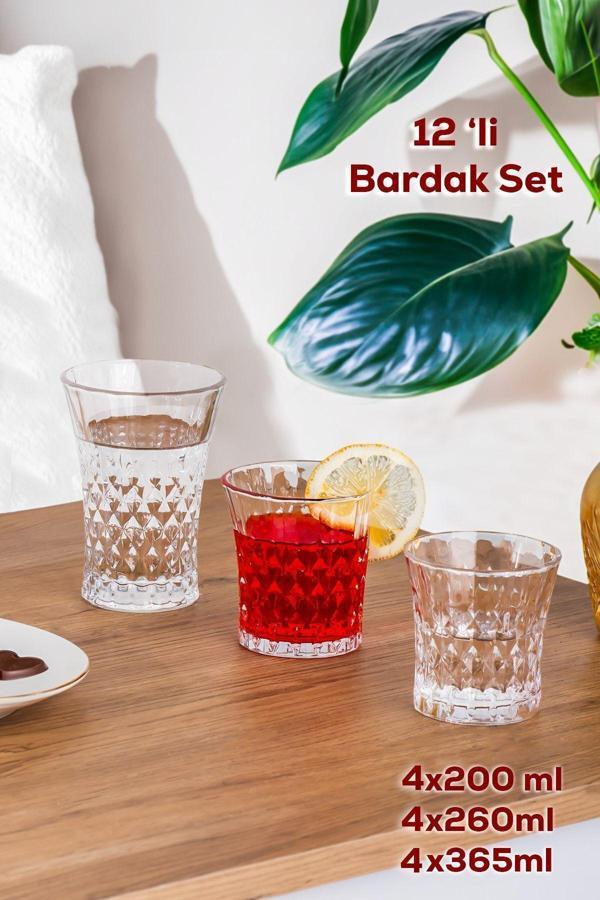 Porsima Te-234 12'li Cam Bardak Seti - Su Kahve Meşrubat Bardağı - Su Bardak Takımı Seti 200 - 260 - 365ml - Image 1