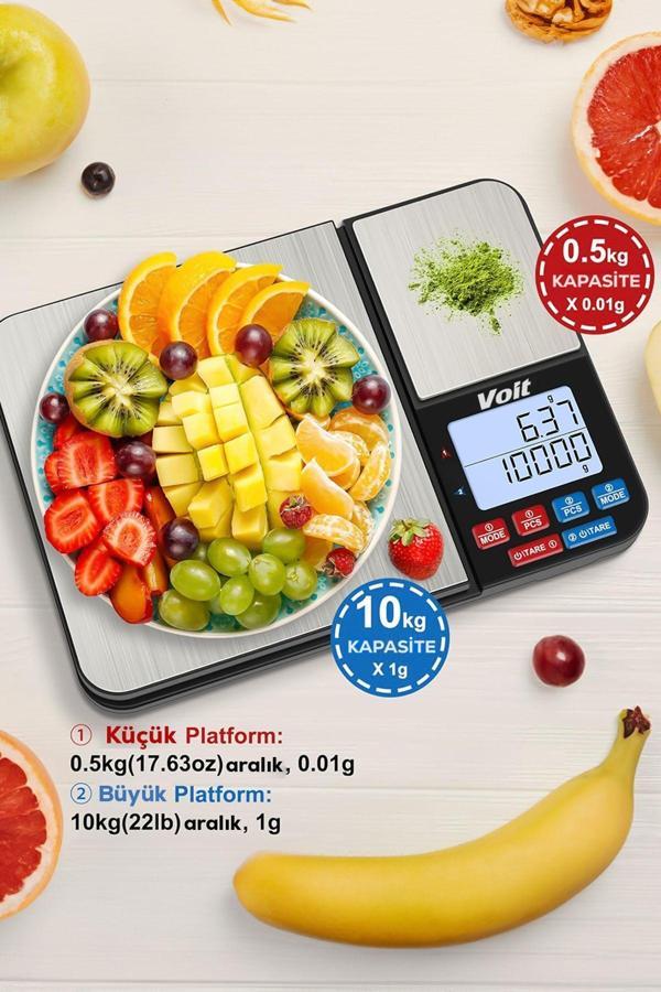Voit Sc21 Hassas Mutfak Terazisi-lcd Ekranlı Dijital Tartı-çelik Mutfak Ölçüm Tartısı 10kg/0,5kg&1g/0,01g - Image 1