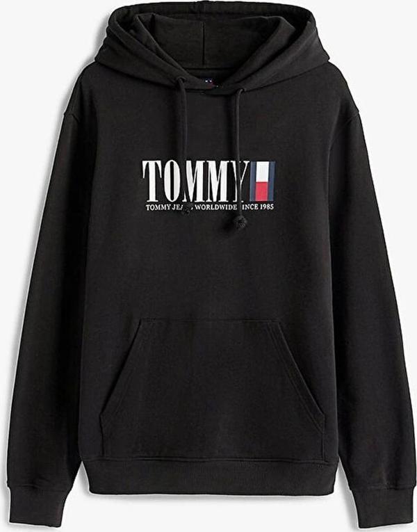 Tommy Jeans Dna Graphics Erkek Siyah Kapüşonlu Sweatshirt DM0DM22144BDS - Image 1