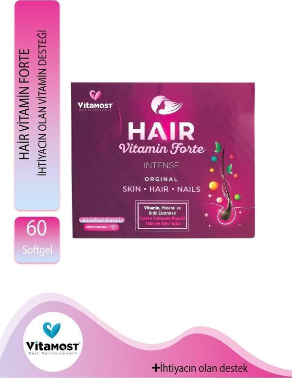 Vitamost Hair Vitamin Forte Biotin Keratin At Kuyruğu Selenyum Çinko Saç Vitamini 60 Softgel - Image 1