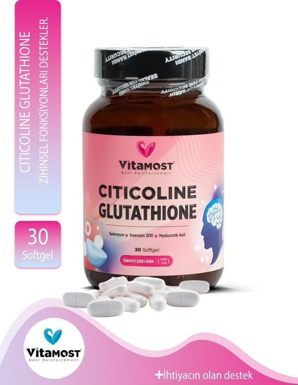 Vitamost Citicoline & Glutathione (Glutatyon, Sitikolin, Koenzim Q10, Hyalüronik Asit ) 30 Softgel - Image 1