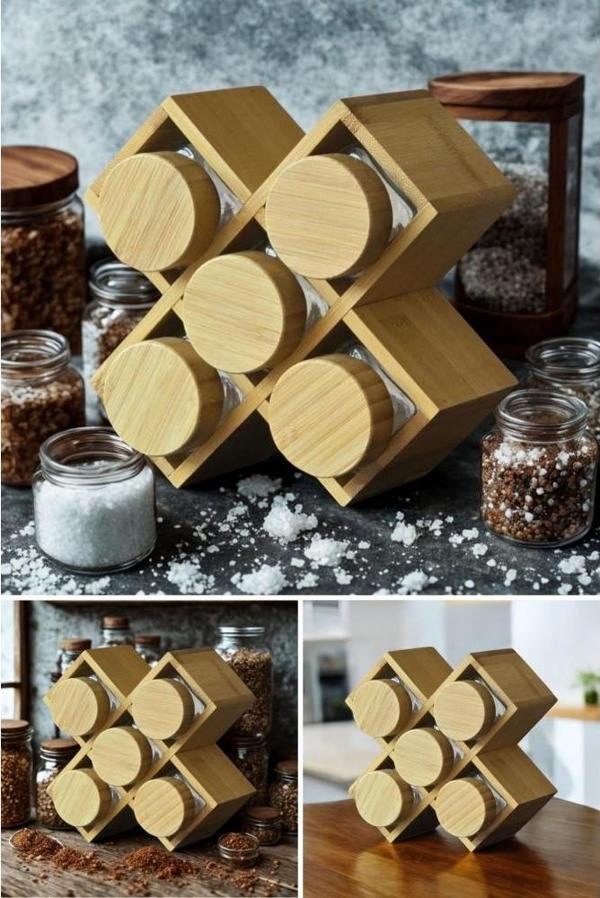 Piev Bambu Kapaklı Standlı 5 Li Kavanoz X Baharatlık - Image 1