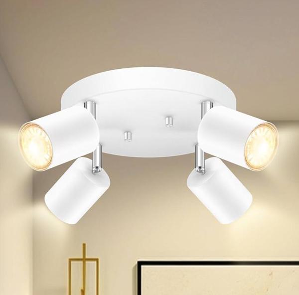 Rsylight Metal Beyaz Retro Dekoratif Modern 4 Lü Led Spot 180 Derece Mafsallı Günışığı Ampullü  - Image 1