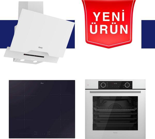 Ferre & Hoover FryArt Serisi Sessiz Davlumbaz Glow Beyaz Ankastre Set (D064-SA + HH64CCB + XE63CB) - Image 1