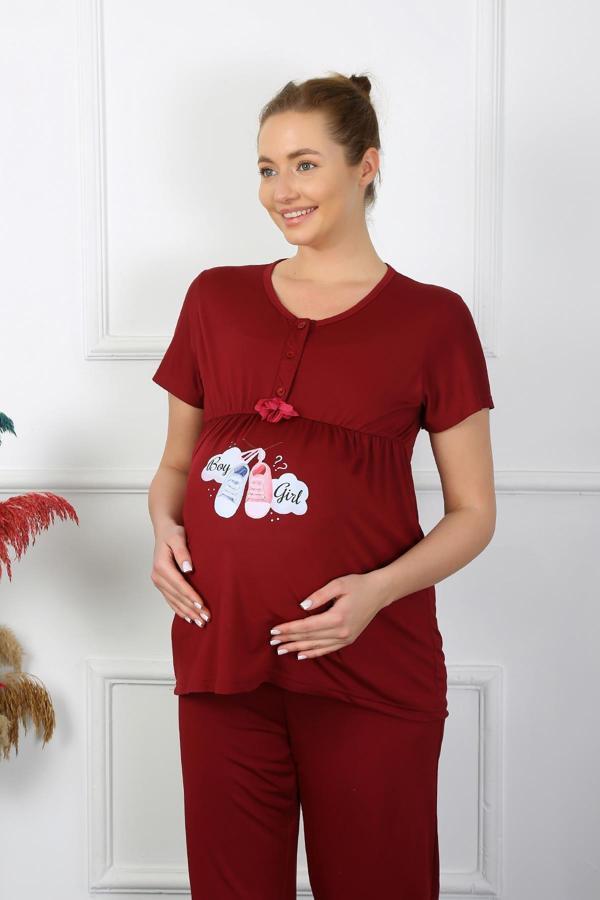 Celira Kadın Kısa Kol Hamile Lohusa Pijama Takımı Bordo 45210 - Image 1