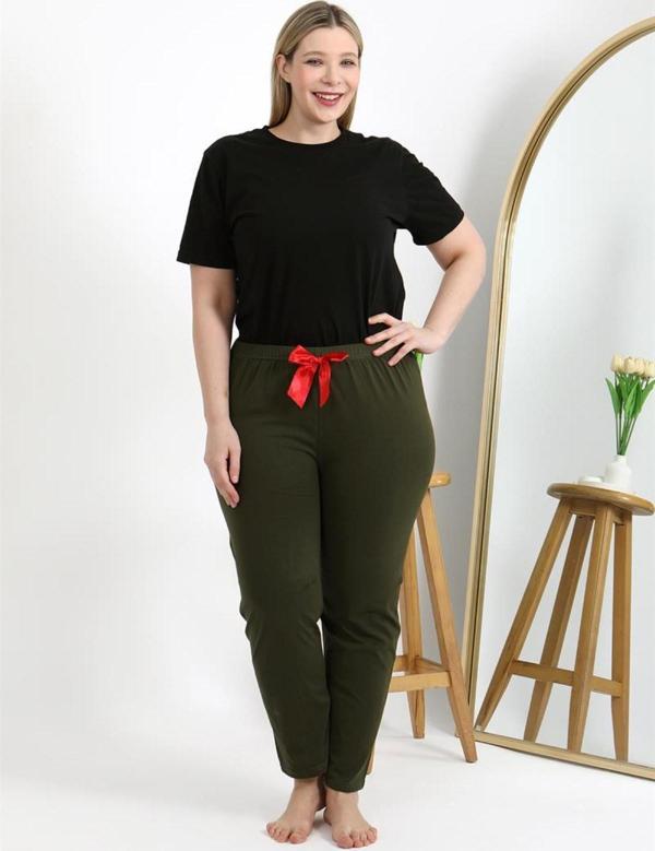 Celira Kadın Pamuklu Büyük Beden Alt Pijama Haki - Image 1