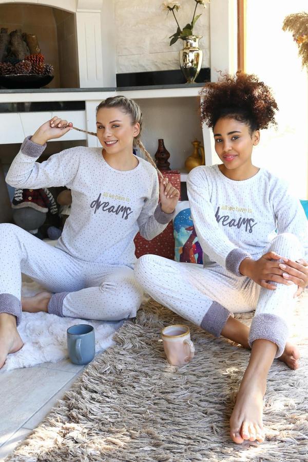 Celira Welsoft Polar Kadın Pijama Takımı Ekru - Image 1