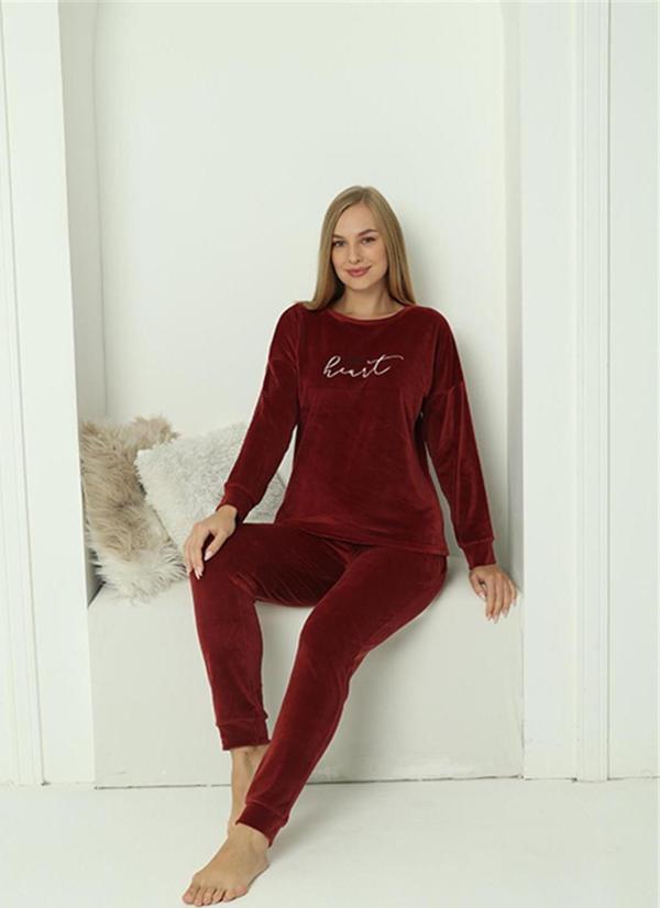 Celira Kadın Kadife Bordo Pijama Takım 20624 - Image 1