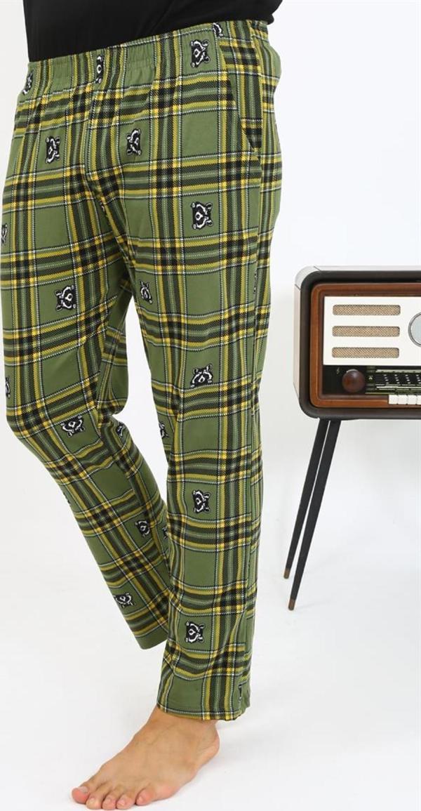 Celira Erkek Ekoseli Desen Penye Tek Alt Pijama Haki - Image 1