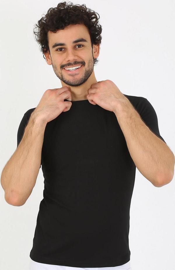Celira Erkek Sıfır Yaka Likralı Siyah T-Shirt 65710 - Image 1