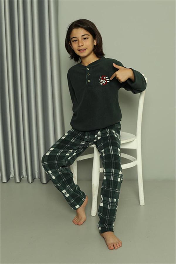 Celira Erkek Çocuk WelSoft Polar Yeşil Pijama Takımı 20550 - Image 1