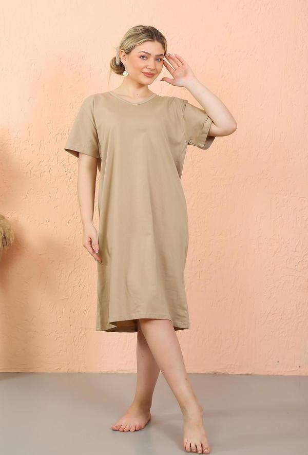 Celira Kadın Kısa Kol Diz Altı Over Size Vizon Ev Elbisesi - Geceliği 93410 - Image 1