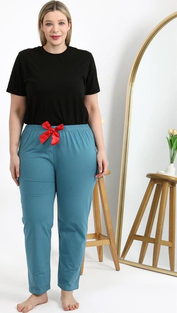 Celira Kadın Pamuklu Büyük Beden Alt Pijama Petrol - Image 1