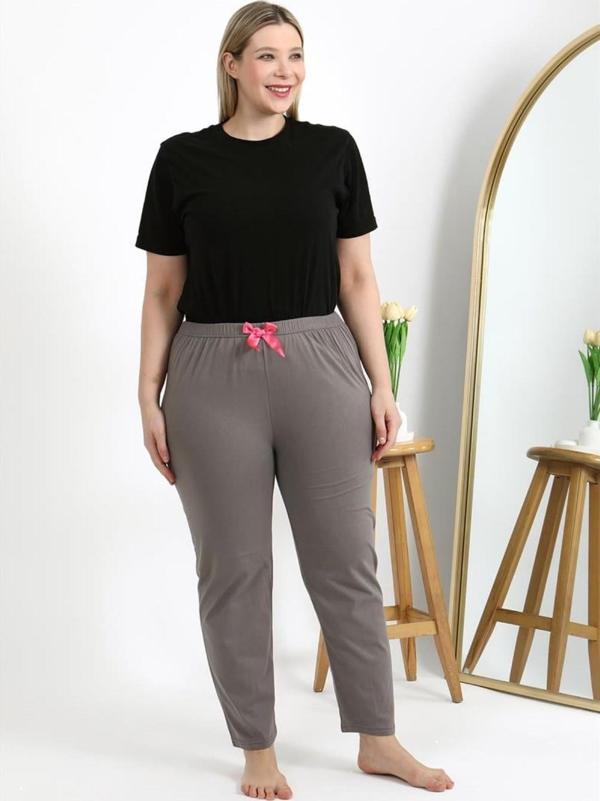 Celira Kadın Pamuklu Büyük Beden Alt Pijama Vizon - Image 1