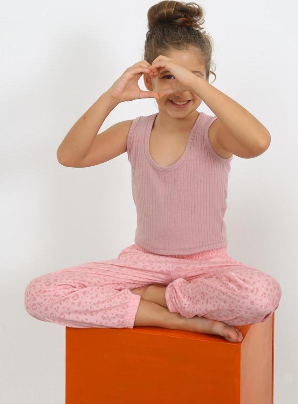 Celira Kız Çocuk Sıfır Kol Gül Kurusu Penye Pijama Takımı - Image 1