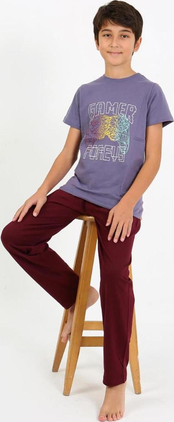 Celira Erkek Çocuk Kısa Kol Penye Pijama Takım Mor - Image 1