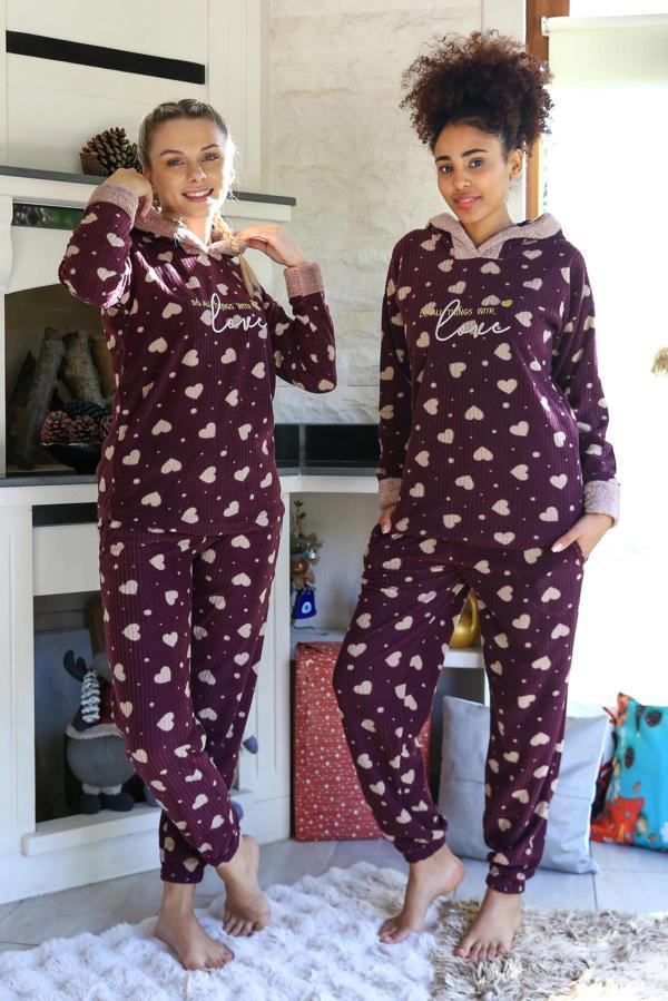 Celira Welsoft Polar Kadın Kapşonlu Pijama Takımı 8513 - Image 1