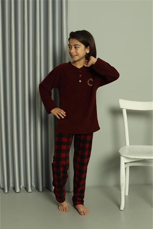 Celira Erkek Çocuk WelSoft Polar Bordo Pijama Takımı 20549 - Image 1
