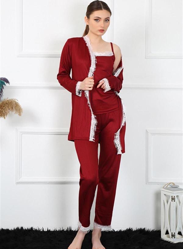 Celira Kadın 3'lü Bordo Sabahlık Takım 16108 - Image 1