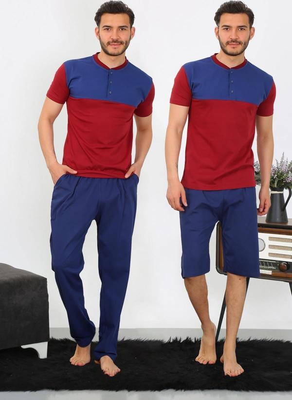 Celira Erkek Penye 3'lü Parlamentmavi Parçalı Pijama Takımı 6823 - Image 1