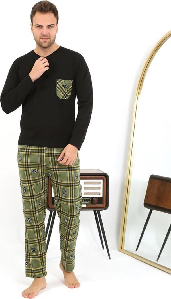 Celira Erkek Uzun Kol Penye Siyah Pijama Takımı 6861 - Image 1