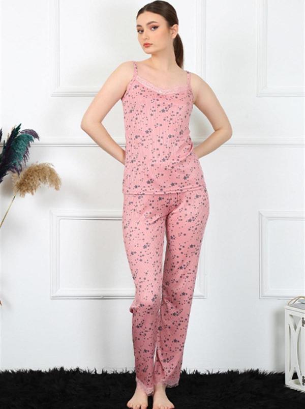 Celira Kadın İp Askılı Pudra Pijama Takım 4137 - Image 1