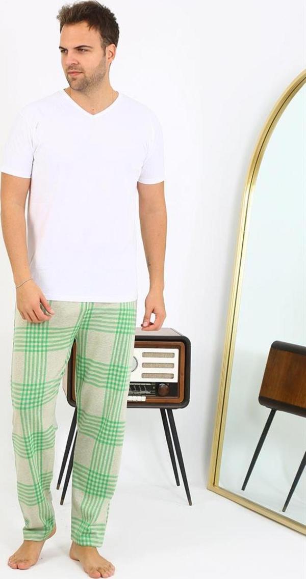Celira Erkek Ekoseli Desen Penye Tek Alt Pijama Yeşil - Image 1