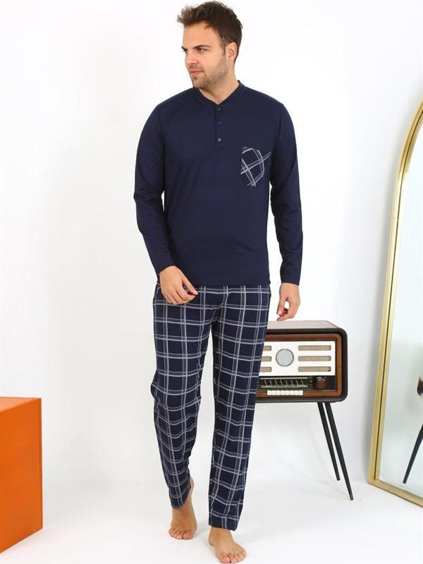 Celira Erkek Uzun Kol Penye Lacivert Pijama Takımı 6861 - Image 1