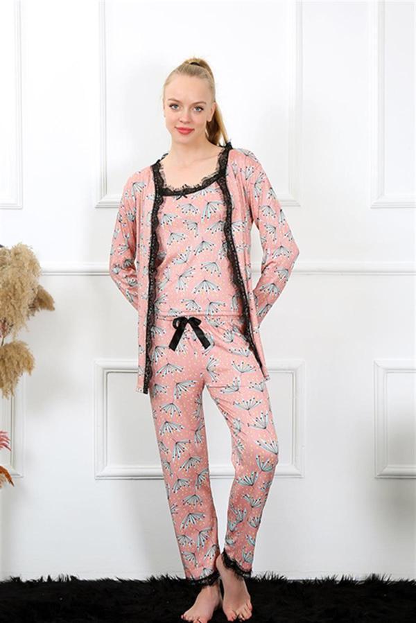 Celira Kadın 3'lü Somon Sabahlık Pijama Takım 16103 - Image 1
