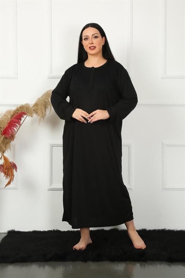 Celira Big Uzun Kol Dantelli Siyah Anne Gecelik 1355 - Image 1