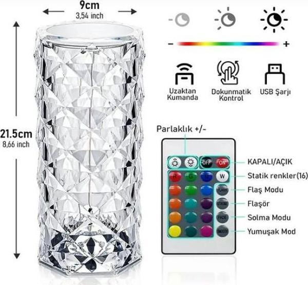 Büro Ev Ofis için Kristal Kumandalı Dokunmatik Led Masa Lambası - Image 1