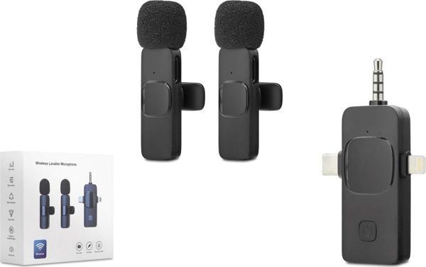 Büro Ev Ofis için Siyah Kablosuz 3.5MM Type-C Lıghtnıng Çift Mikrofon Seti - Image 1