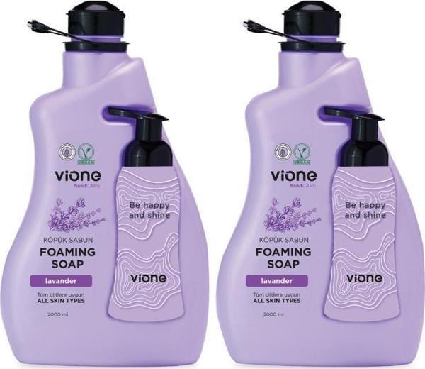 vione 2 Adet Köpük Sabun El ve Yüz İçin Doğal Lavanta 2 lt (Köpük Yapıcı Sabunluk Hediyeli) - Image 1