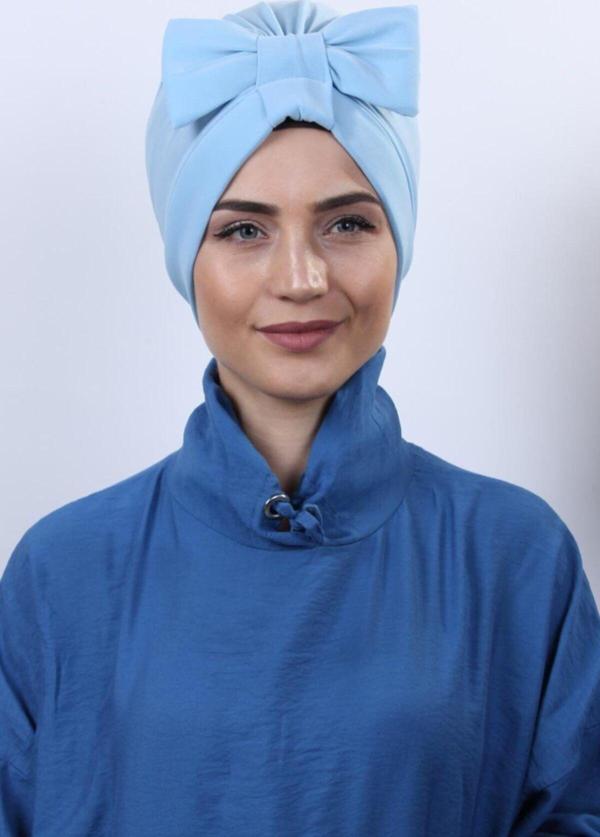 Nowa Scarf Deniz De Ve Kullanılan Fiyonklu Çift Taraflı Bone Bebe Mavisi - Image 1