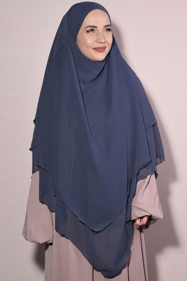 Nowa Scarf Şifon Sufle Üç Katlı Hazır Peçeli Tesettür Şal Füme - Image 1