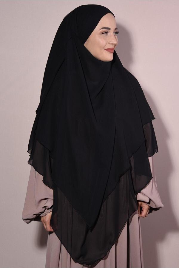 Nowa Scarf Tesettür Şifon Sufle Hazır Peçeli Siyah - Image 1
