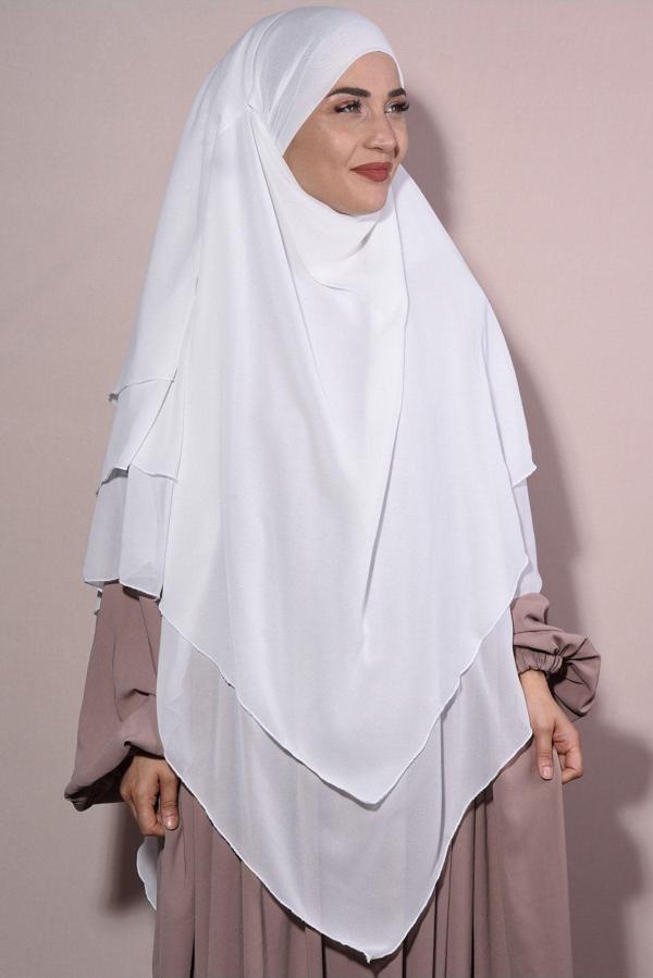 Nowa Scarf Şifon Sufle Hazır Peçeli Tesettür Ekru - Image 1