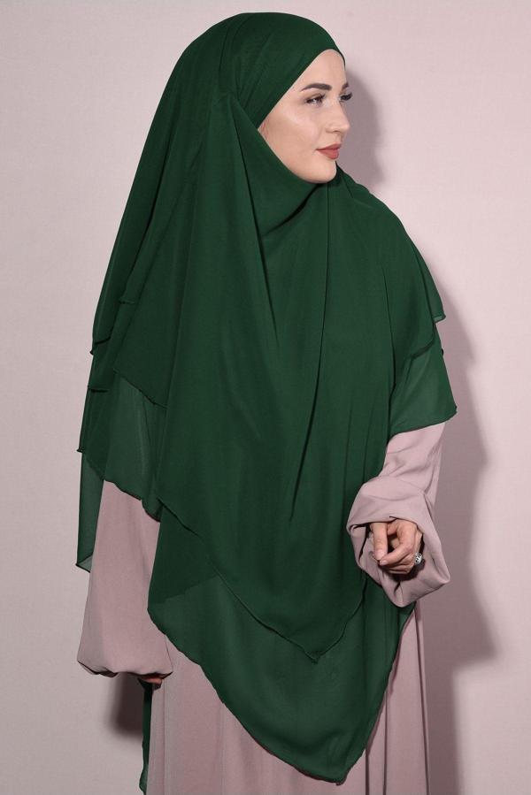 Nowa Scarf Sufle Khrimar Tesettür Peçeli Üç Katlı Şifon Şal Zümrüt Yeşili - Image 1